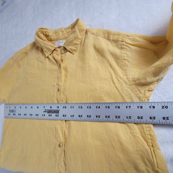 Uniqlo Womens Yellow Button-Up Long Sleeve Linen Shirt Small Casual Lightweight - Picture 7 of 8